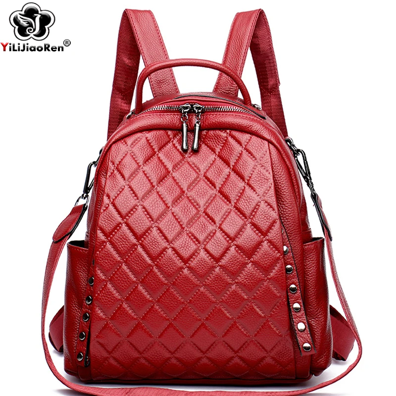 Luxury Bags For School - Hakiki Deri Sırt Çantası Kadın omuzdan