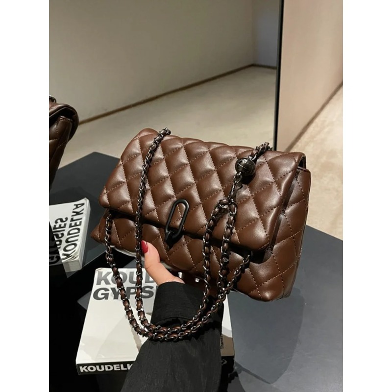 Luxury Bags For School - 2026 Kadın Bej Elmas Kapitone Zincir